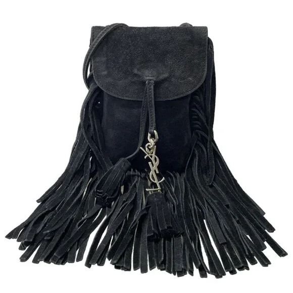 Saint Laurent Paris Shoulder Bag Anita Black Fringe - Picture 1 of 15